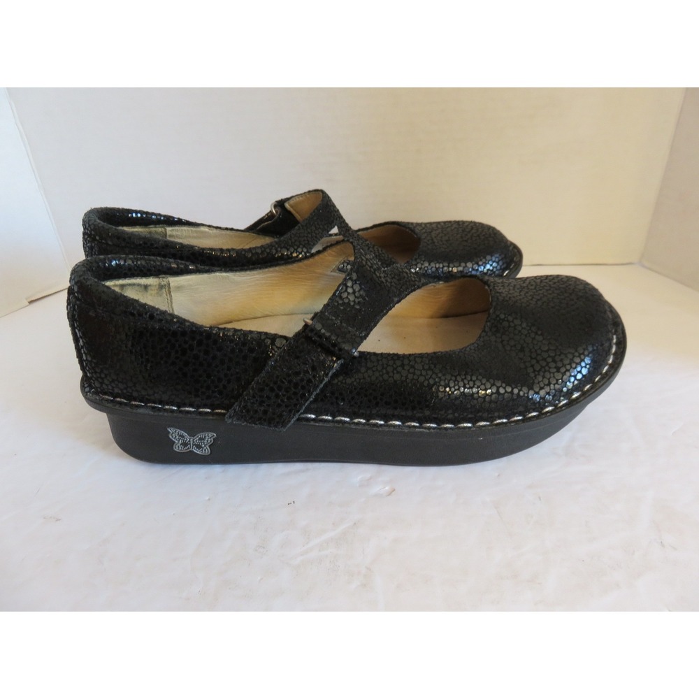 Alegria Black Snake Embossed Leather Mary Jane Professional Clogs Shoes EU 39 - Picture 3 of 7
